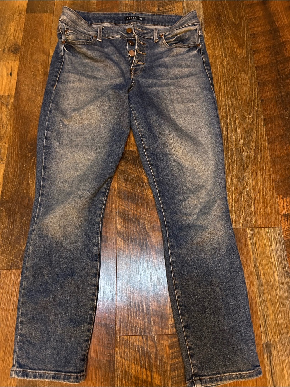 Level 99 Women's Washed Blue Boyfriend Jeans with Button-Fly
